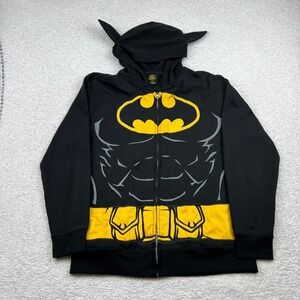 Batman Boys Full Zip Hoodie Black Yellow Bat Ears Superhero Graphic Size L
